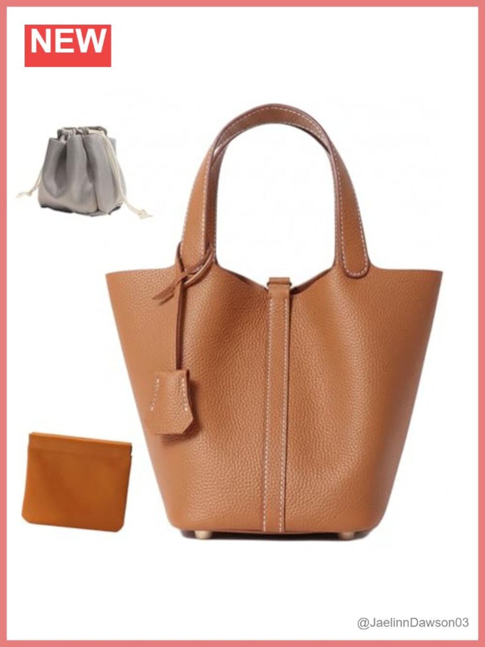 Genuine Leather Bucket Bag Top-Handle Satchel Handbag with Lock